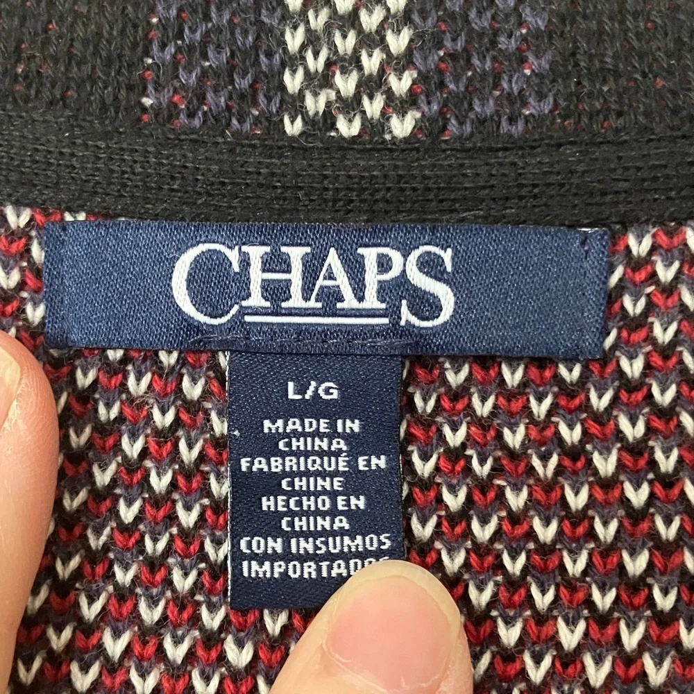 Chaps Knit Plaid Cardigan Sweater Jacket, L